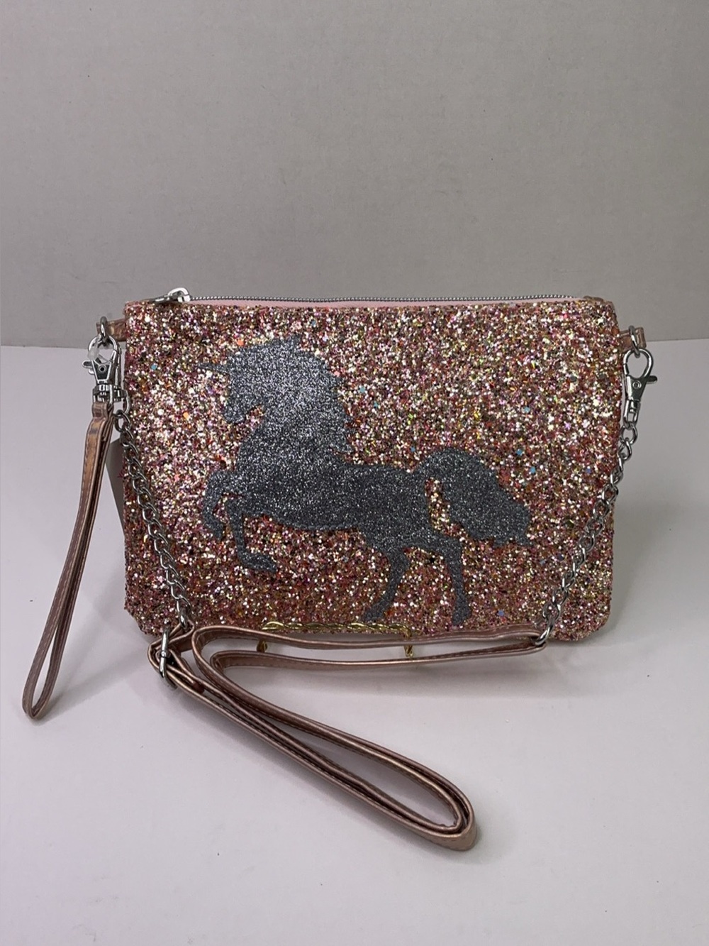 Justice Girls Glitter Unicorn Convertible Crossbody Bag Wristlet